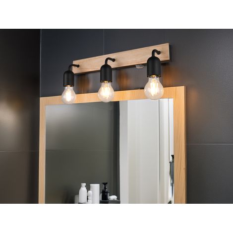 Bad Wandleuchte ARTURO mit Holz und Schalter, 3-flammig Breite 45cm