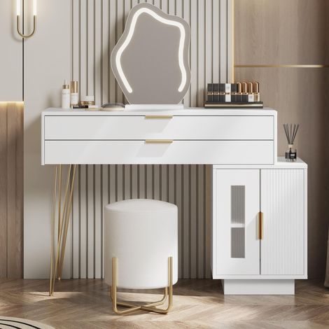 Modernluxe – Coiffeuse enfant avec miroir LED – 2 tiroirs et armoire amovible – Panneaux de particules – Dimensions 100x40x78 cm (1/5)