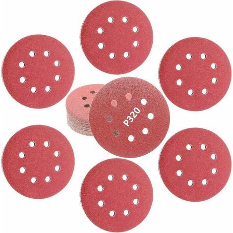 30 morceaux de papier abrasif P320 papier abrasif 8 trous crochet et boucle papier abrasif pour ponceuse orbitale aléatoire 125 mm (1/5)
