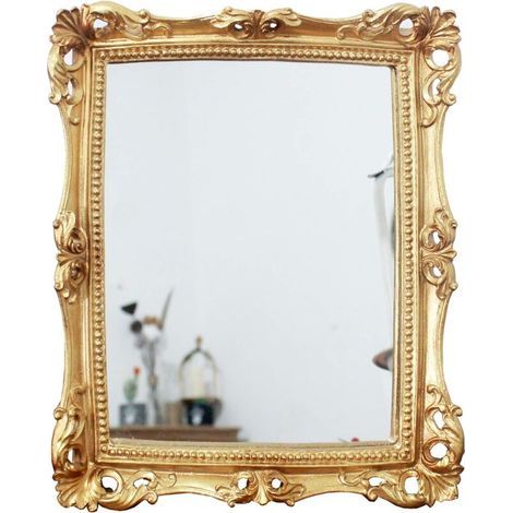 Quadratischer Vintage-Dekorationsspiegel 24 x 28 cm – Antikgoldener Wandspiegel – Inklusive Wandbefestigungsmaterial – Integrierter Tischständer (1/5)