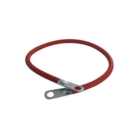 Cavo batteria rosso a 6 conduttori con guaina in policloruro di vinile. Lunghezza: 508mm con occhielli ø: 10mm.
