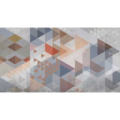 Papier peint panoramique à motif géométrique Tapisserie panoramique design pour chambre d'ado Papiers peints panoramiques gris, bleu et orange (1/3)