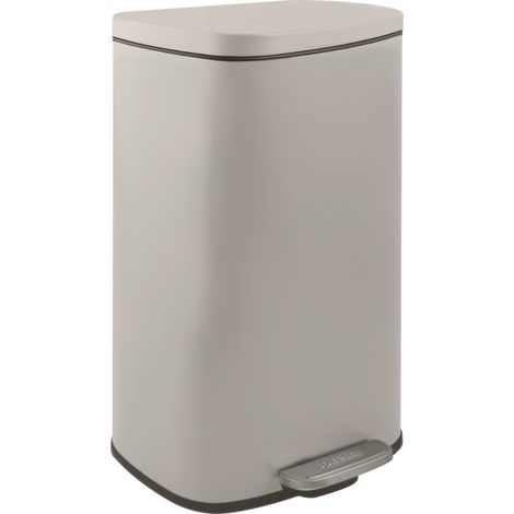 Spirella – Poubelle à pédale 30L en acier taupe – Insert plastique avec poignée – Ouverture facile sans effort – Dimensions 34,3x23,5x62,9cm