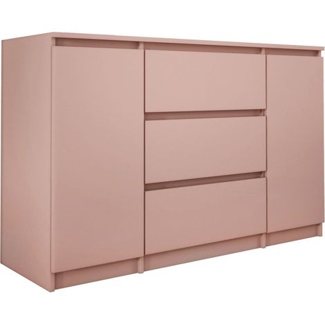 Commode 2 portes 3 tiroirs 120 x 78 x 39 cm – MDF résistant aux rayures – Bordure PVC – Couleur rose – 3Xe Living (1/5)