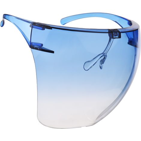 Transparentes Vollgesichtsschutzvisier mit integrierter Brille, beschlagfrei, aus Kunststoff, wiederverwendbar und das gesamte Gesicht bedeckend.