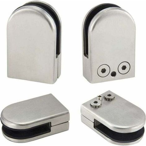 4PCS Verre Pince Support 6-8mm En Acier Inoxydable Verre Clips Pinces Supports De Verre Réglables Dos Plat Connexion Pince Support pour Balustrade Escalier Main Courante Fenêtre, Argent (1/5)