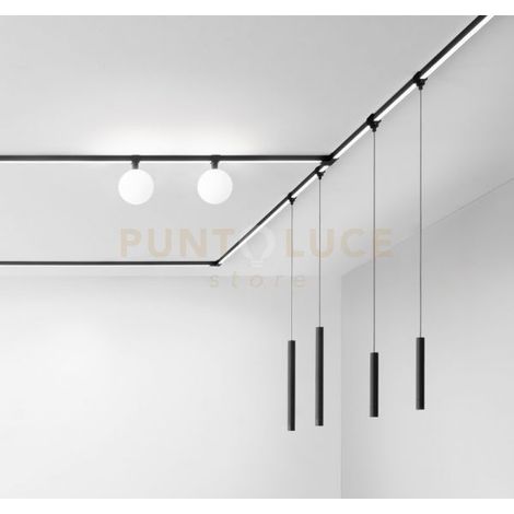 SOSPENSIONE 8W 3000K 635LM NERO 45CM  D.3CM IP65 PER SISTEMA BINARIO OUTY