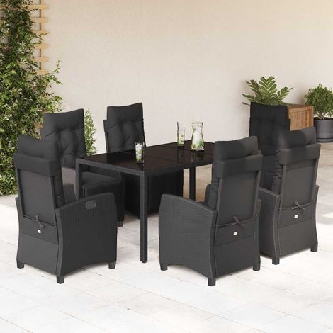 Salon de jardin 7 pièces avec table et 6 fauteuils en résine tressée noir - PANGIVO (1/5)