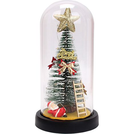Sapin de Noël sous cloche en verre, petit sapin de Noël lumineux, décoration de bureau, mini sapin de Noël lumineux (1/5)