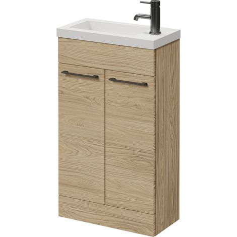 Napoli 250 Light Oak 500mm 2 Door Vanity Unit with Square Silvo Basin - 500mm - Gunmetal Grey 160mm Handle