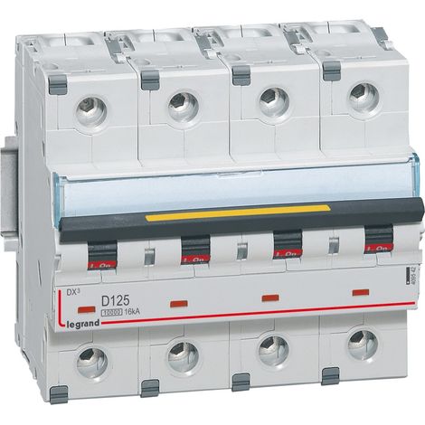 Disjoncteur DX³10000 16kA arrivée haute et départ bas vis 4 Pôles 400V 125A courbe D 6 modules LEGRAND 409542 (1/2)