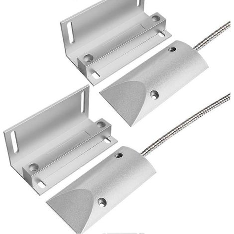 2 ensembles de contacts de porte de garage sectionnelle avec capteur d'alarme magnétique câblé, fils blindés et support réglable (1/5)