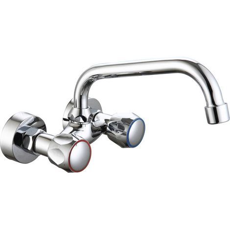 Mitigeur mural de cuisine 110 cm – Finition chrome – Bec tubulaire horizontal orientable – Kit de fixation inclus