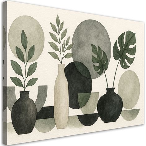 Quadro su tela, Fiori Foglie Minimalismo Verde Natura - 60x40 (1/3)
