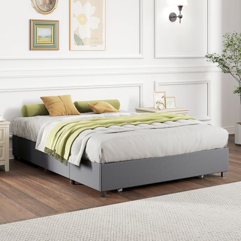 Cama Doble 140x190 cm Somier con 3 Cajones y Estructura de Metal Carga 363 kg Gris (1/5)
