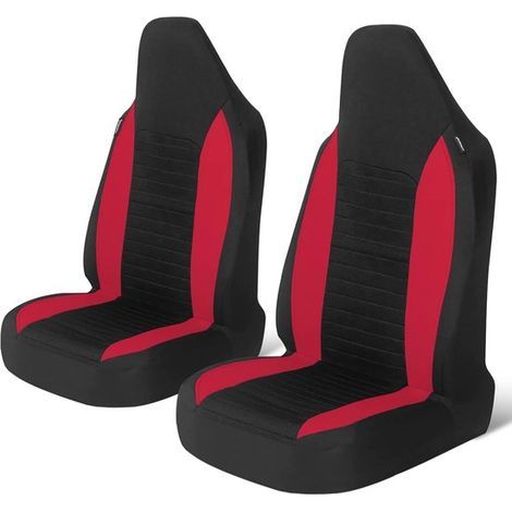 Ensemble de housses de siège - Protections de siège auto - Intérieur de voiture - Taille universelle - Sièges avant - Rouge/Noir (1/5)