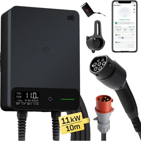 Estación de carga, 11 kW de potencia, control mediante aplicación inteligente, 10 m, color negro, tipo 2 (1/2)
