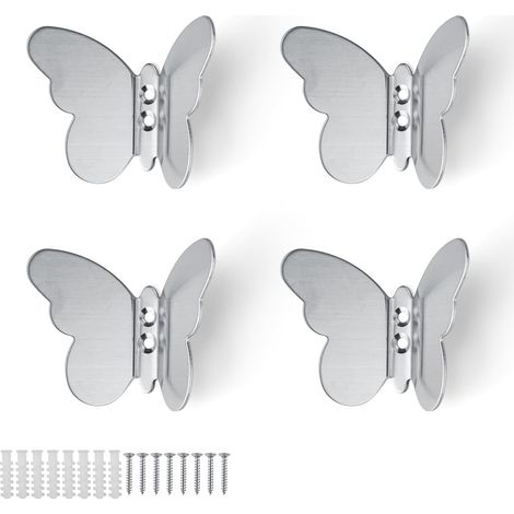 CCYKXA Patère Murale Argent, 4 Pièces Crochet Mural Moderne, Papillon Créatif Patères Porte Manteaux, Crochet en Métal pour Décoration et Rangement