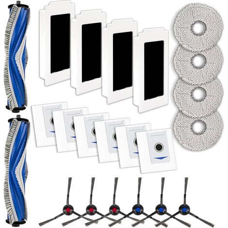 (22 pièces) T30 Pro Omni Accessoires de rechange pour ECOVACS DEEBOT T30 Omni, T30 Pro Omni aspirateur robot, 2 brosses rotatives, 4 filtres HEPA, 6 brosses latérales, 6 sacs à poussière 4 serpillères (1/5)