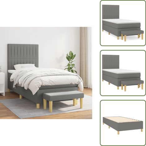 Boxspringbett mit Matratze Dunkelgrau 90x190 cm Stoff - Boxspringbett - Doppelbett - Bettenrahmen - Schlafsofa - Nachttisch (1/5)