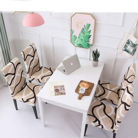 Blanc/Motif de Ligne Housse Chaise Salle à Manger Extensible pour Un Ajustement Banquet Hôtel Décor Restaurant 4 pièces (1/4)