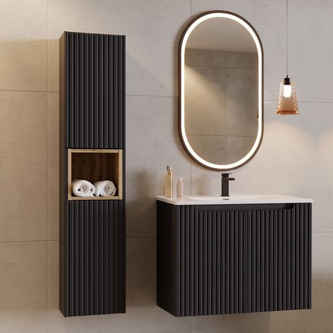 Set di mobili da bagno con lavabo Riva nero 80cm (1/5)
