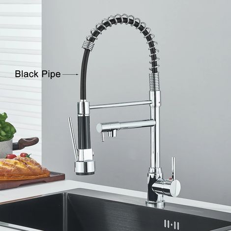 Robinet mitigeur extractible pour évier de cuisine (tube noir chromé) avec double sortie (1/2)