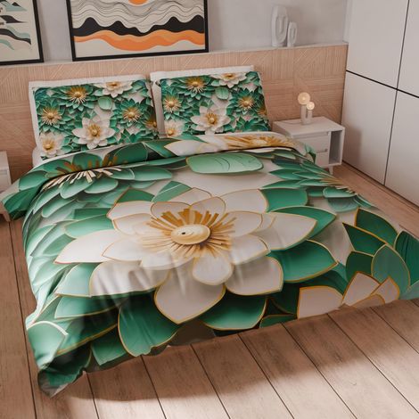 Housse de Couette 2 Places 250x200 cm 2 Taies 50x80 cm Incluses, Parure en Microfibre Imprimée Floral 05 7 (1/5)