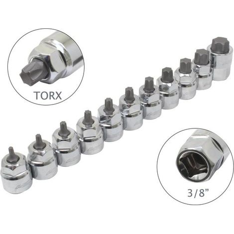 Asta nasadki niskoprofilowe Torx 3/8” na szynie, ideal para trabajos de precisión, diseño compacto y robusto, resistente, fácil de usar, compatible con diversas herramientas