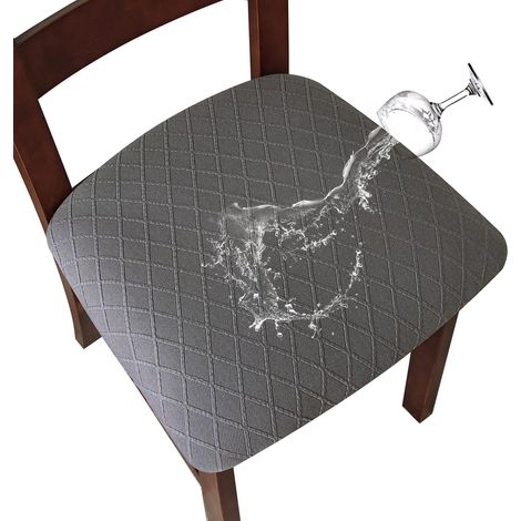 Lot de 2 Housses de siège extensibles imperméables en treillis de diamant pour chaises de salle à manger, chaises de cuisine (Gris foncé) (1/5)
