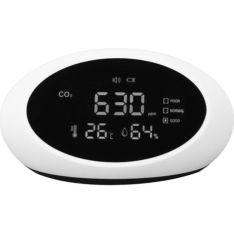Détecteur de CO2 haute précision, écran LCD HD, rechargeable et portable, indicateur de qualité de l'air, thermomètre et hygromètre (1/5)