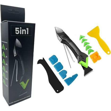 Kit Outil Jointoiement 6-en-1, Grattoir Silicone et Mastic, Lisseur de Joints Vitre, Spatule et Raclette pour Salle de Bain et Cuisine, Accessoire Multifonction avec Embout Bleu-lsw
