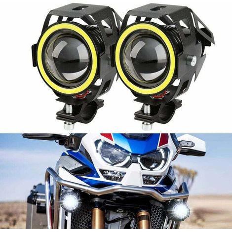 Phare Moto U7 LED Phare Avant Moto Antibrouillard Spotlight DRL Universal Étanche Feux Additionnels Moto avec Blanc Cercle d'oeil d'ange, 2PCS (1/5)