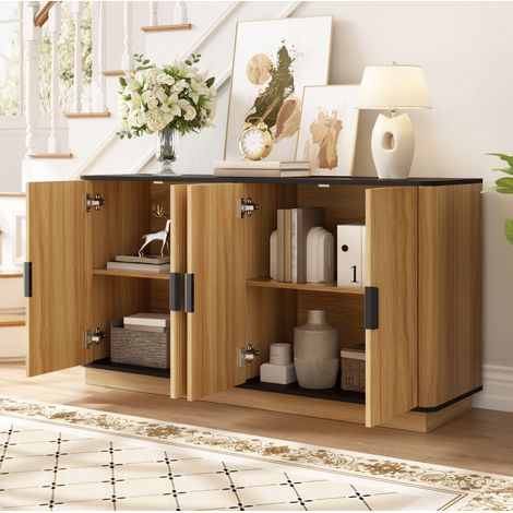 Buffet 4 portes 139 cm effet bois naturel OKMYHOME (1/5)