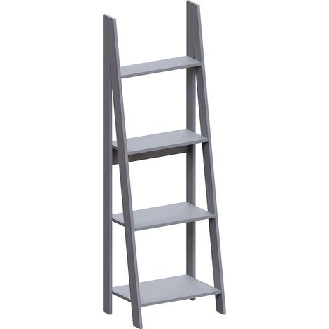 Bristol 4 Tier Ladder Shelf Storage Rack Wood Bookcase Shelving Unit Display Stand, Grey