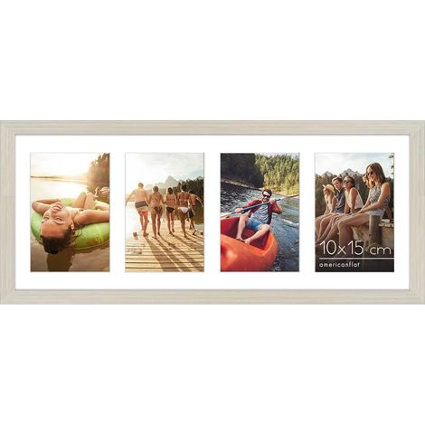 Cadre Photo 10x15 cm Bois Clair - Cadre Pêle-Mêle 20x51 cm sans Passe-Partout ou avec Passe-Partout pour Quatre Photos 15x10 cm avec Verre Résistant aux Chocs (1/5)