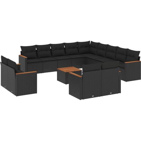 vidaXL Set Divani da Giardino 14pz con Cuscini in Polyrattan Nero (1/5)