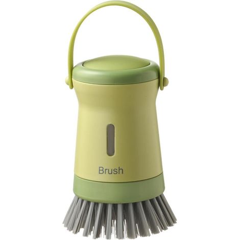 Brosse à vaisselle avec distributeur de savon, brosse de nettoyage pour couverts, casseroles, poêles, évier – Brosse à vaisselle pratique avec base pour un rangement organisé (verte) (1/5)