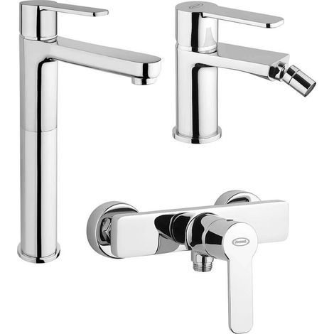 Set miscelatori lavabo alto + bidet + esterno doccia Jacuzzi  rubinetteria Eolo ottone cromato per piletta click clack (1/5)