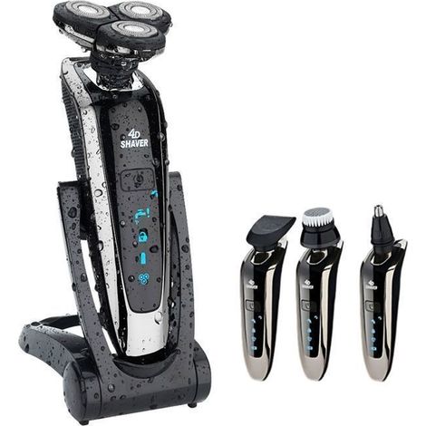 (Noir)Rasoir Electrique Homme Humide & Sèche Rasoir Rechargeable avec 3D Têtes Rotatives Ecran LCD Rasoir portable, Noir (1/5)