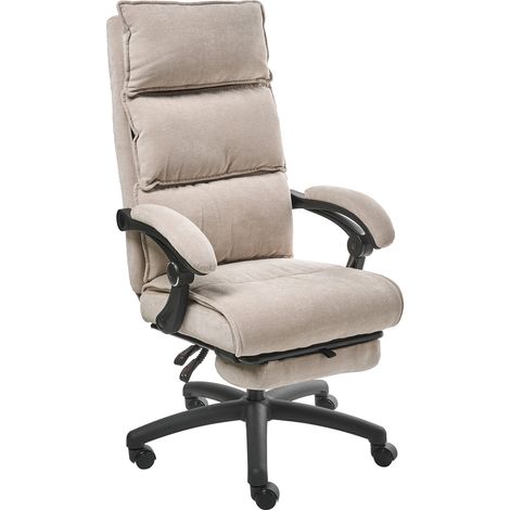 Silla de oficina profesional giratoria tapizado de chenilla reposapiés reposacabezas altura ajustable asiento neumático inclinable beige Eaton