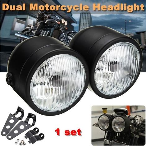 NEUFU 2x Phare de Moto Double Dominator Tracker Streetfighter Phare Avec Support Noir (1/4)