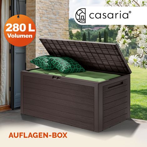CASARIA® Gartenbox 280L UV-beständig Griffmulden Verschlussvorrichtung Balkon Terrasse Wohnzimmer Wintergarten Box Kissenbox 116x43xcm Holz-Optik