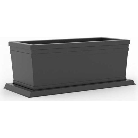 Maceta decorativa clásica tradicional 80x40 cm y 34 cm de alto, fabricada en polímero resistente de color antracita para plantas de jardín y terraza