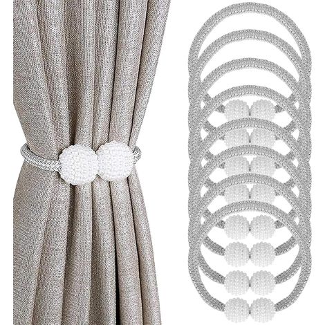 6 Pièce Embrasse pour Rideaux, Attaches de Rideau Magnétiques, Embrasses de Rideaux Magnétiques avec Perle pour décoration de Maison, Bureau, décoration de fenêtre d'hôtel（Gris） (1/5)