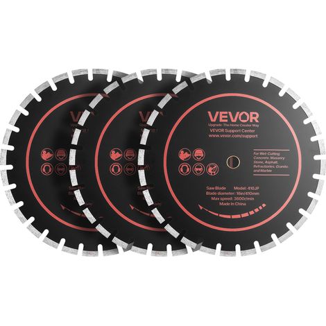 VEVOR Disco de Corte de Diamante 410 mm, Juego de 3 Piezas, Disco para Rozadora de Pared con Segmentos 2 mm, Eje 25,4 mm para Hormigón Cableado Mampostería Tuberías y Ladrillo, Núcleo de acero 65Mn (1/5)