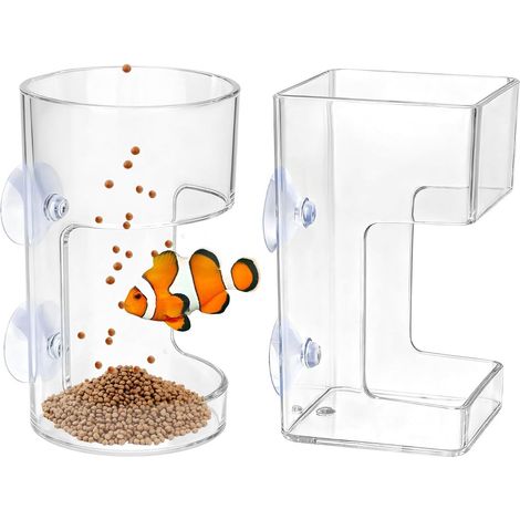 Lot de 2 gamelles pour aquarium - Distributeur automatique de nourriture pour aquarium - Gamelles à ventouse - Gamelles transparentes - Accessoires pour poissons - 10 x 6 x 6 cm - rondes et carrées - (1/5)