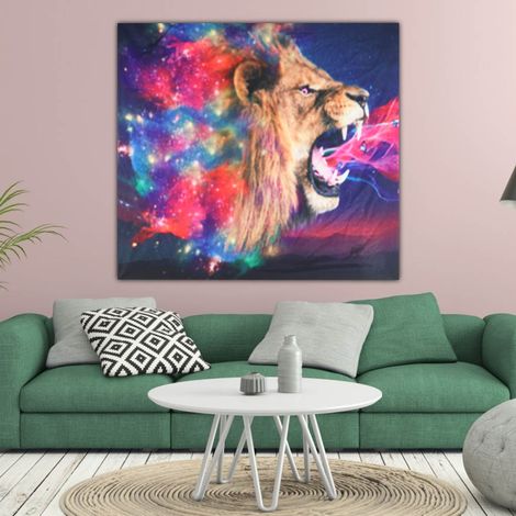 Tapisserie murale indienne en polyester, jeté de canapé, couverture, tapis de yoga (Lion) (1/5)