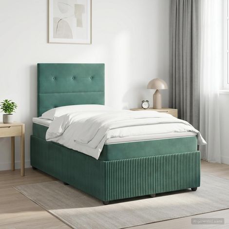 vidaXL Cama box spring con colchón Verde oscuro 120 x 190 cm (1/5)