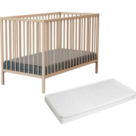 Lit bébé en bois hêtre massif 60 x 120 cm – Matelas 60 x 120 cm inclus – Sommier réglable 3 positions – Assemblage mécanique durable – Webaby (1/5)